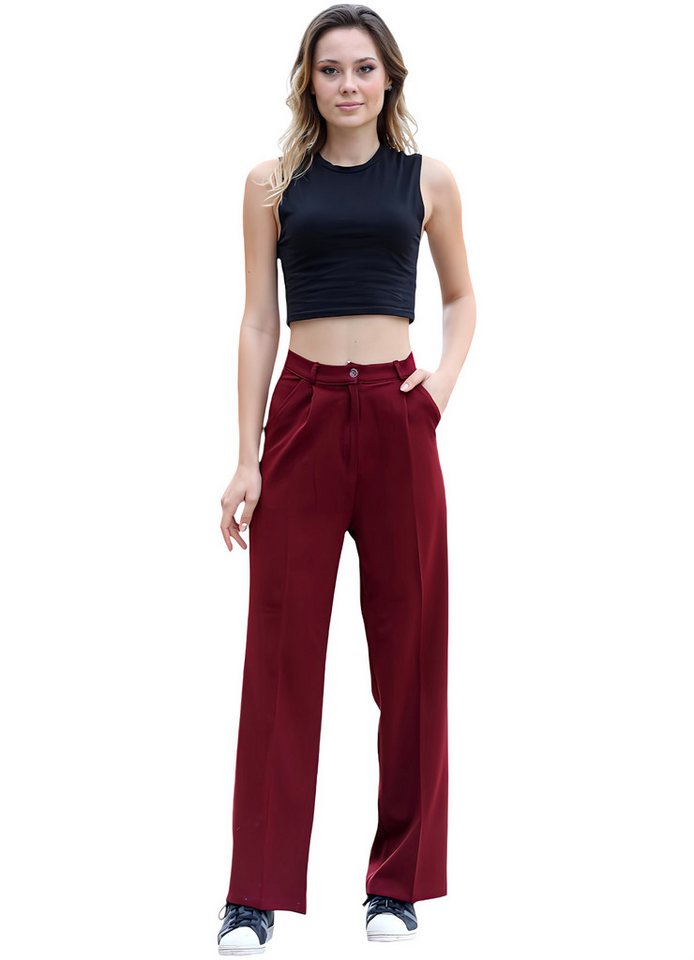 fashionshowcase Palazzohose Damen mit hohem Bund - Elegante Marlene-Hose mit langen Beinen Extra lange Beine & weites Design von fashionshowcase