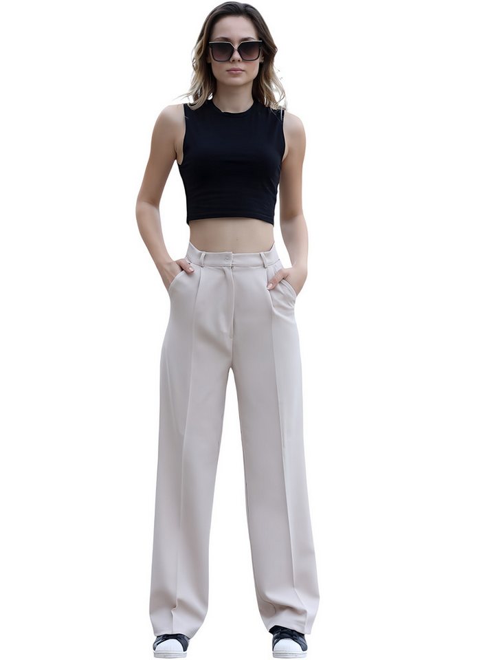 fashionshowcase Palazzohose Damen mit hohem Bund - Elegante Marlene-Hose mit langen Beinen Extra lange Beine & weites Design von fashionshowcase