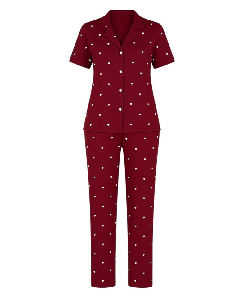 fashionshowcase Pyjama Damen Hausanzug Kurzarm-Schlafanzug Bordeauxrot mit Herz-Design (2 tlg., 2-teiliges Set) Herz-Design, klassische Paspelierung, luftiges & bequemes Material von fashionshowcase