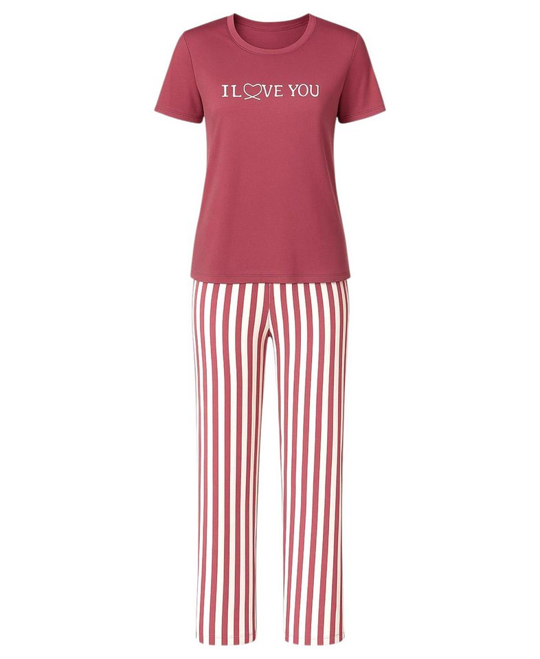 fashionshowcase Pyjama Damen Hausanzug - Schlafanzug mit T-Shirt & langer Hose, 3 Designs (2 tlg., 2-teiliges Set) Print auf dem Oberteil, gestreifte oder gemusterte Hose von fashionshowcase