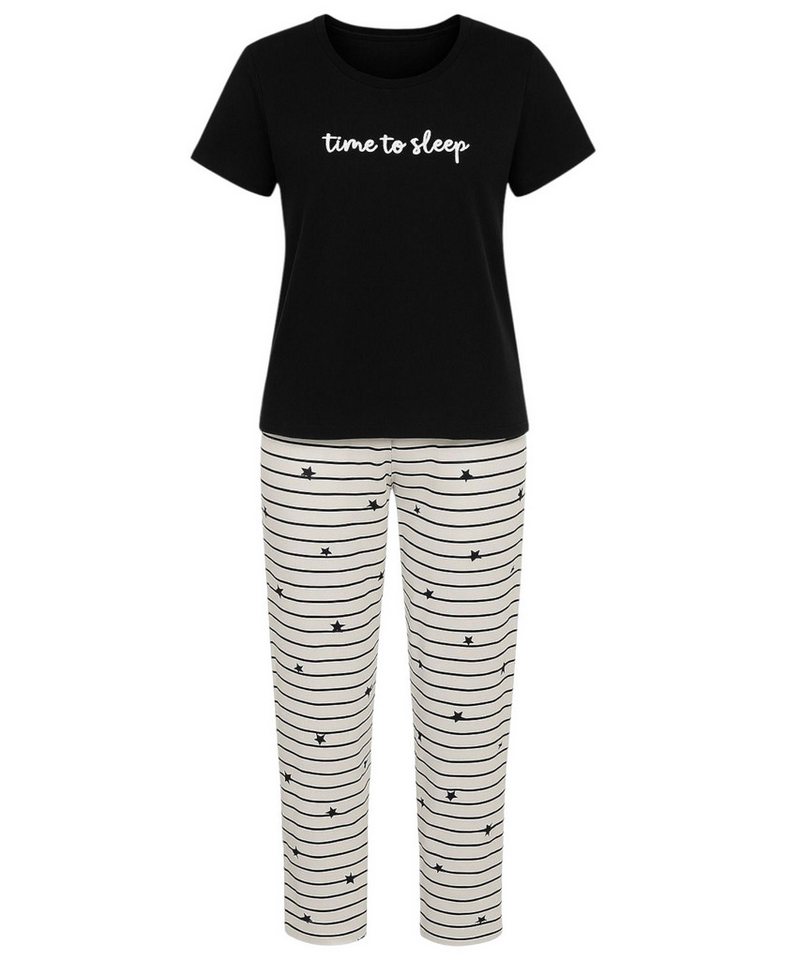 fashionshowcase Pyjama Damen Hausanzug - Schlafanzug mit T-Shirt & langer Hose, 3 Designs (2 tlg., 2-teiliges Set) Print auf dem Oberteil, gestreifte oder gemusterte Hose von fashionshowcase