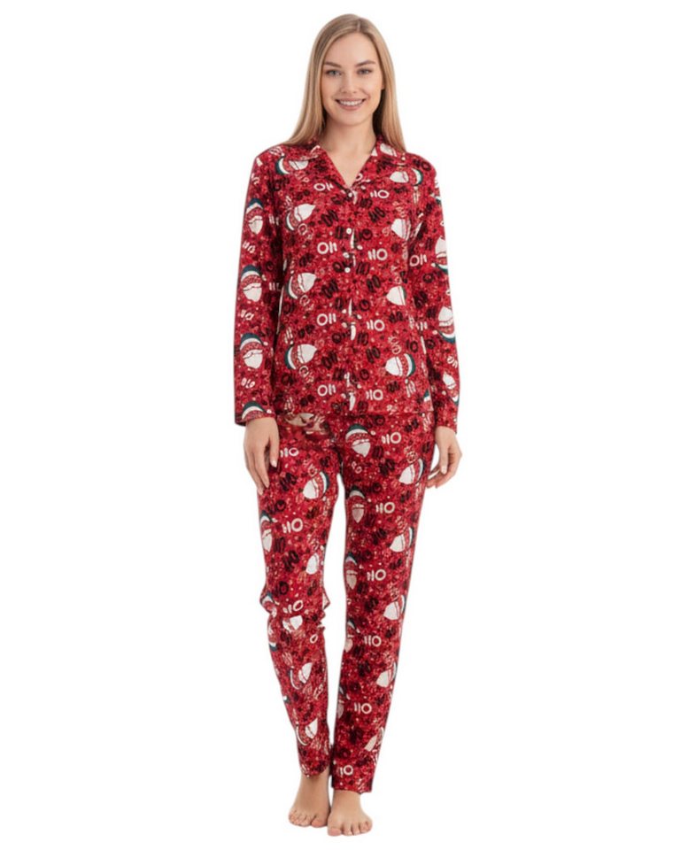 fashionshowcase Pyjama Damen Schlafanzug mit Weihnachtsmotiven, Baumwoll-Elasthan, Winter (2 tlg) weihnachtliche Motive von fashionshowcase