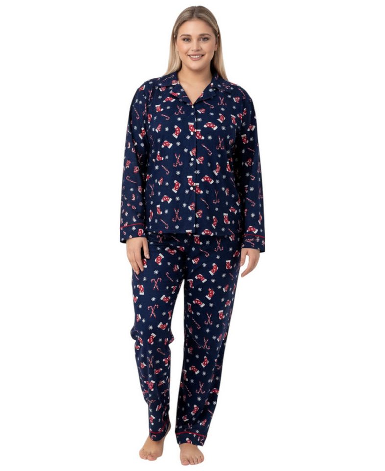 fashionshowcase Pyjama Hausanzug Damen Schlafanzug mit Weihnachtsmotiven, weiches Winter-Set von fashionshowcase