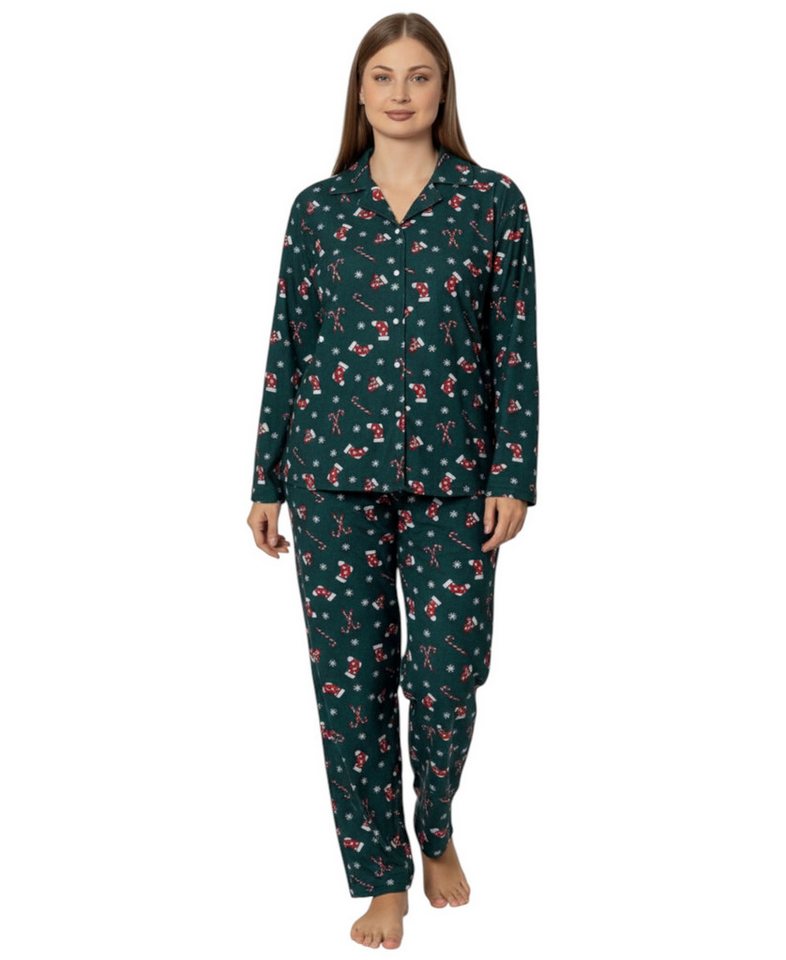 fashionshowcase Pyjama Hausanzug Damen Schlafanzug mit Weihnachtsmotiven, weiches Winter-Set von fashionshowcase