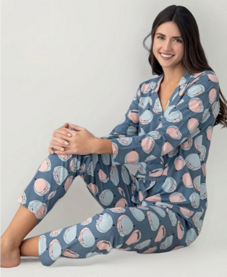 fashionshowcase Pyjama Pyjama Set Damen – Schlafanzug Weiches Jersey mit Knopfleiste (2-teiliges Set Oberteil & Hose) modernes Design, atmungsaktiv, für jede Jahreszeit geeignet von fashionshowcase