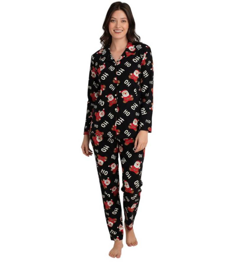 fashionshowcase Pyjama Damen Weihnachts-Schlafanzug Winter Hausanzug Santa Claus Ho Ho Ho (Schlafanzug-Set, Zweiteilig (Oberteil und Hose) von fashionshowcase