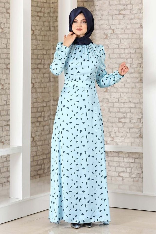 fashionshowcase Satinkleid Abendleid gemustert Hijab Mode Modest Fashion Abaya Stil Abnehmbarer Gürtel von fashionshowcase