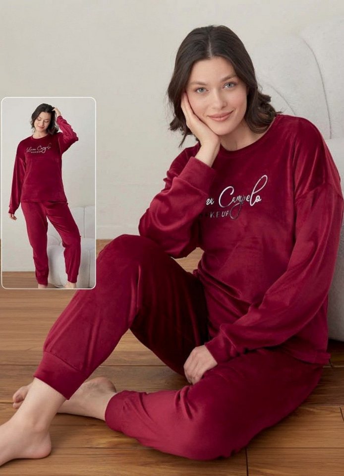 fashionshowcase Schlafanzug Damen Hausanzug aus Samt - Pyjama Set für Herbst & Winter (2 tlg) von fashionshowcase