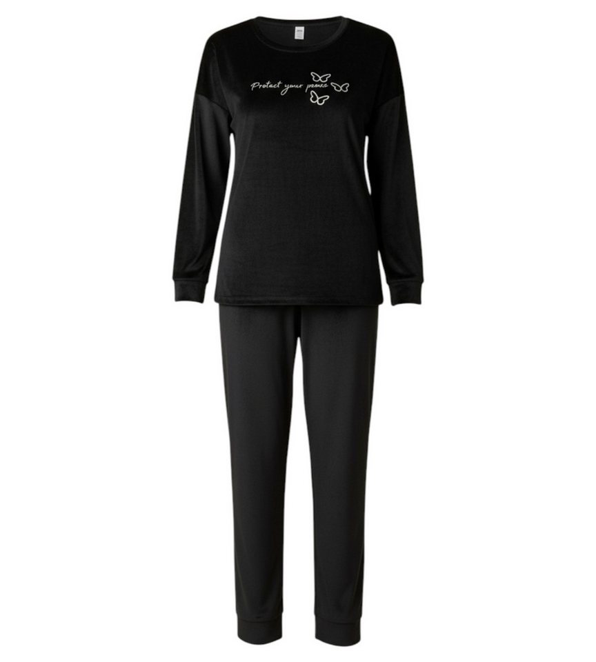 fashionshowcase Schlafanzug Damen Hausanzug aus Samt - Pyjama Set für Herbst & Winter (2 tlg) Samt-Set mit Schriftzügen, weich & warm von fashionshowcase