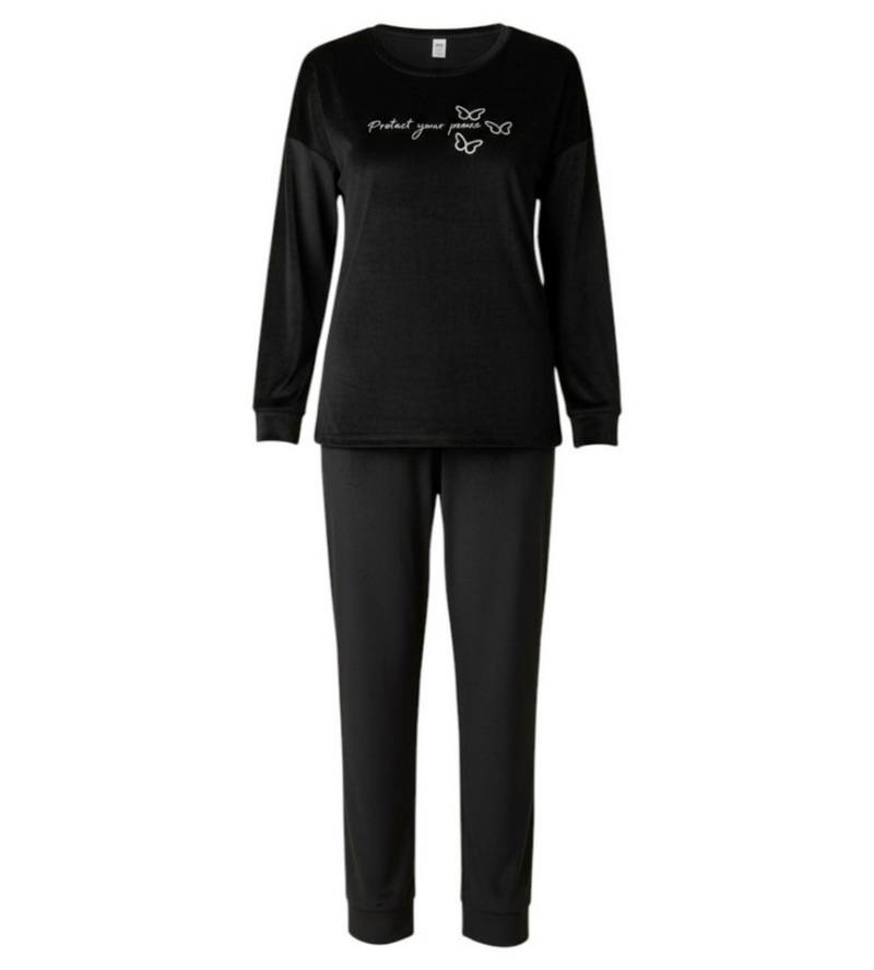 fashionshowcase Schlafanzug Damen Hausanzug aus Samt - Pyjama Set für Herbst & Winter (2 tlg) Samt-Set mit Schriftzügen, weich & warm von fashionshowcase