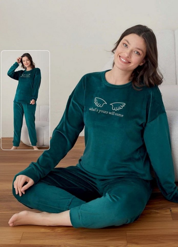 fashionshowcase Schlafanzug Damen Hausanzug aus Samt - Pyjama Set für Herbst & Winter (2 tlg) von fashionshowcase