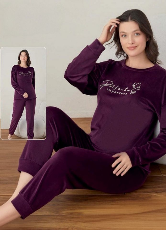 fashionshowcase Schlafanzug Damen Hausanzug aus Samt - Pyjama Set für Herbst & Winter (2 tlg) von fashionshowcase