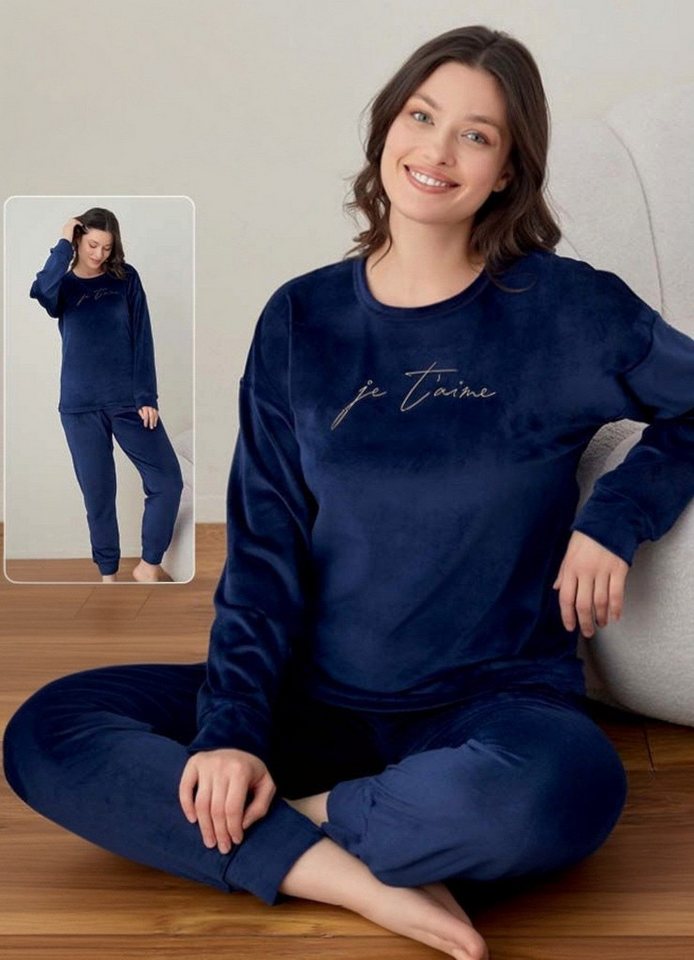 fashionshowcase Schlafanzug Damen Hausanzug aus Samt - Pyjama Set für Herbst & Winter (2 tlg., Zweiteiliges Set) Samtmaterial, verschiedene Designs von fashionshowcase