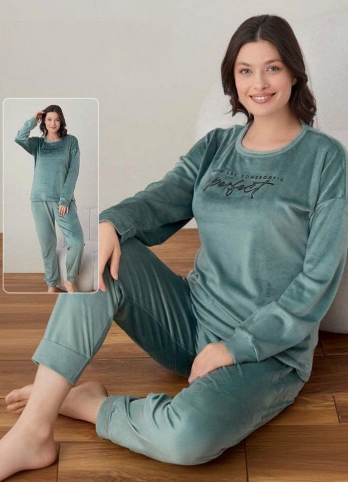 fashionshowcase Schlafanzug Damen Hausanzug aus Samt - Pyjama Set für Herbst & Winter (2 tlg., Zweiteiliges Set) Samtmaterial, verschiedene Designs von fashionshowcase