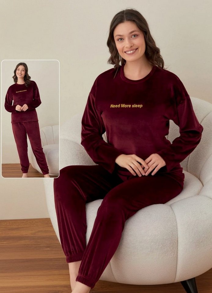 fashionshowcase Schlafanzug Damen Hausanzug aus Samt - Pyjama Set für Herbst & Winter (2 tlg., Zweiteiliges Set) Samtmaterial, verschiedene Designs von fashionshowcase