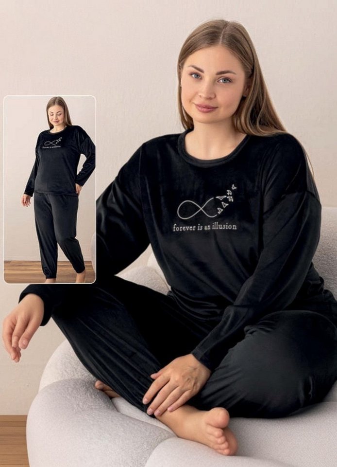 fashionshowcase Schlafanzug Hausanzug aus Samt - Damen Pyjama für Herbst & Winter (Zweiteiliges Set) Samtmaterial, verschiedene Designs von fashionshowcase