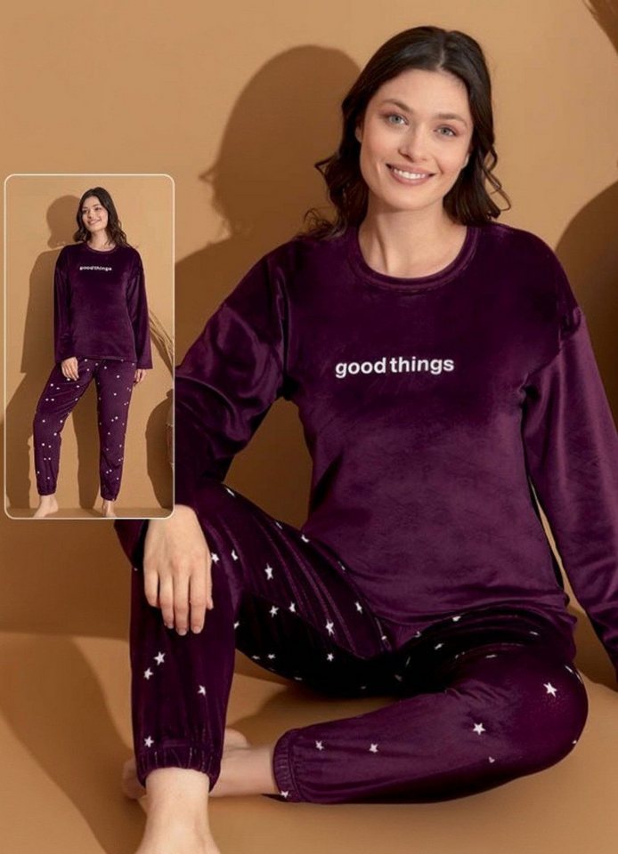 fashionshowcase Schlafanzug Damen Hausanzug aus Samt - Pyjama Set für Herbst & Winter (2 tlg., Zweiteiliges Set) Samtmaterial, verschiedene Designs von fashionshowcase