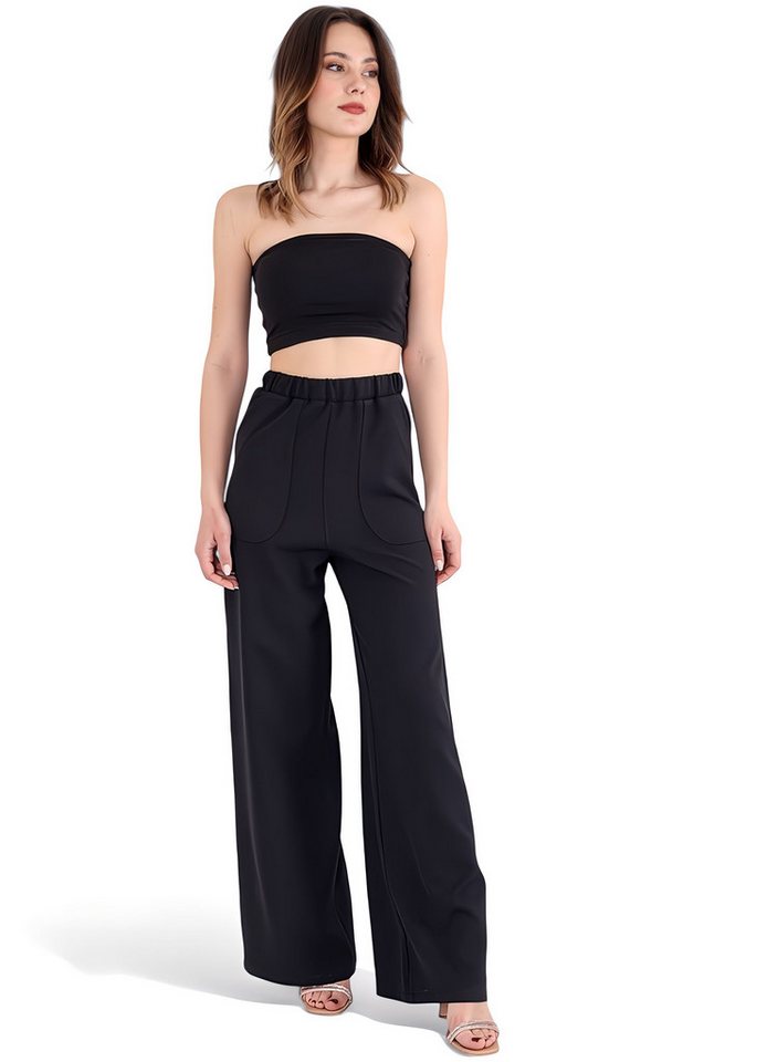 fashionshowcase Schlupfhose Schlupfhose Damen Hose High Waist – Weites Bein mit Taschendetail Elastischer Bund, Alltags-Allrounder von fashionshowcase