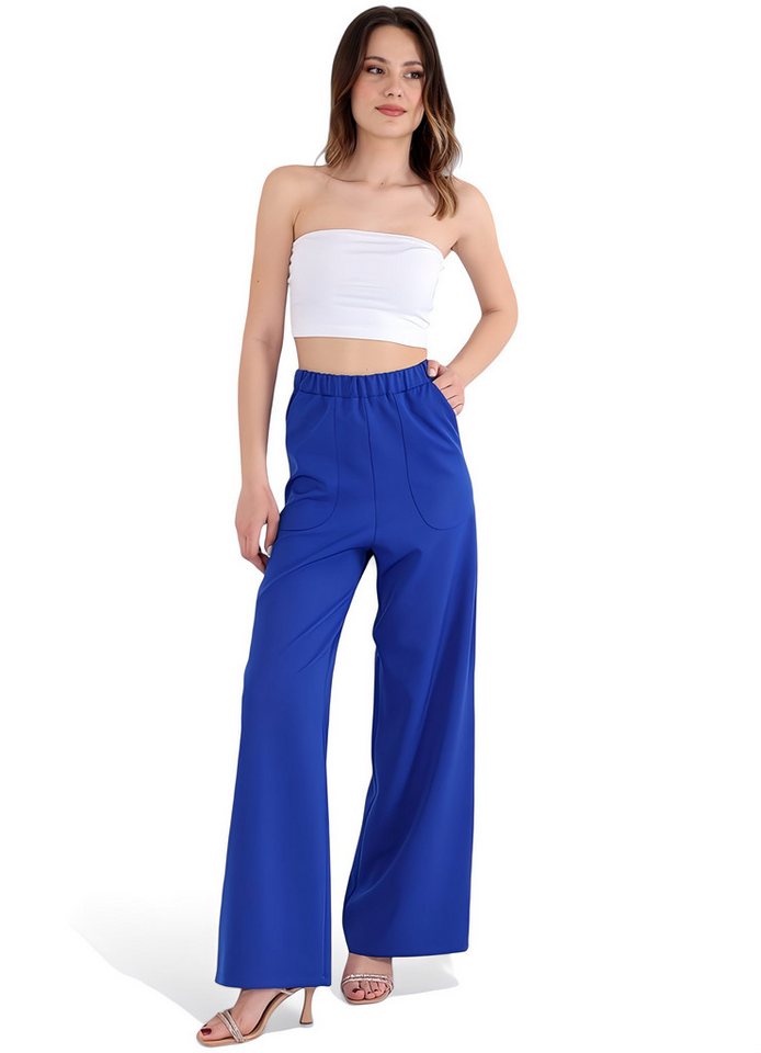 fashionshowcase Schlupfhose Damen Hose High Waist – Weites Bein mit Taschendetail Elastischer Bund, Alltags-Allrounder von fashionshowcase