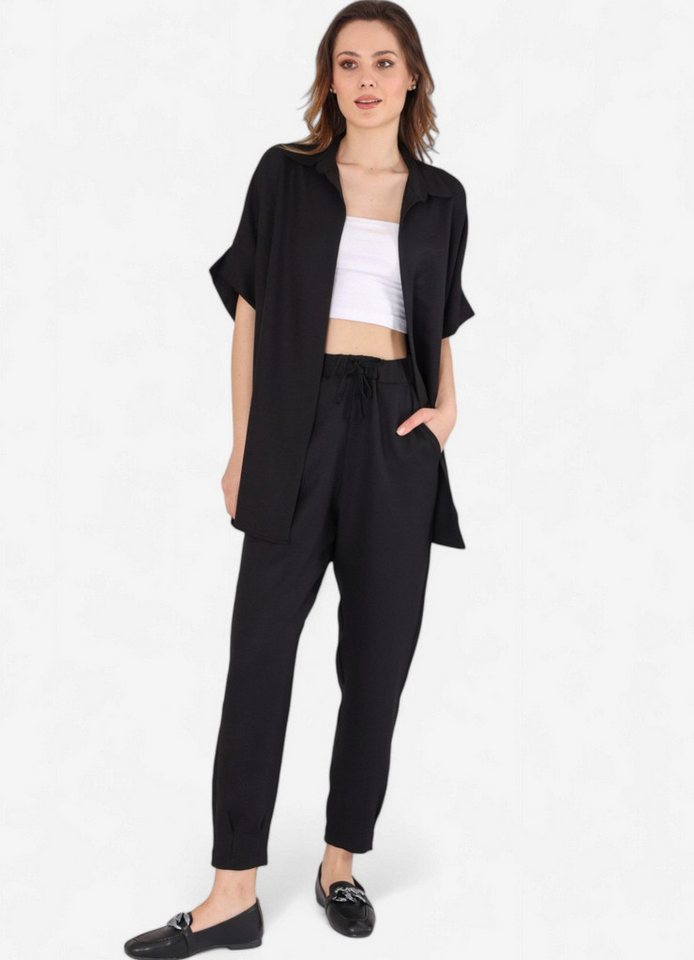 fashionshowcase Schlupfhose Damen Hose Leinenoptik im Jogger Stil mit Elastischem Bund Falten am Beinabschluss von fashionshowcase