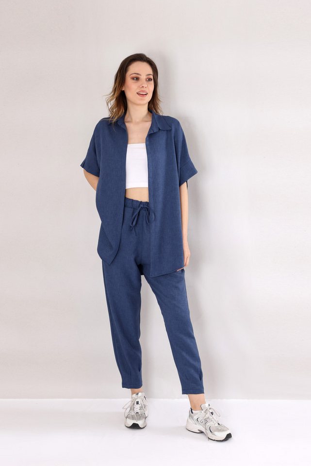 fashionshowcase Schlupfhose Schlupfhose Damen Hose Leinenoptik im Jogger Stil mit Elastischem Bund von fashionshowcase