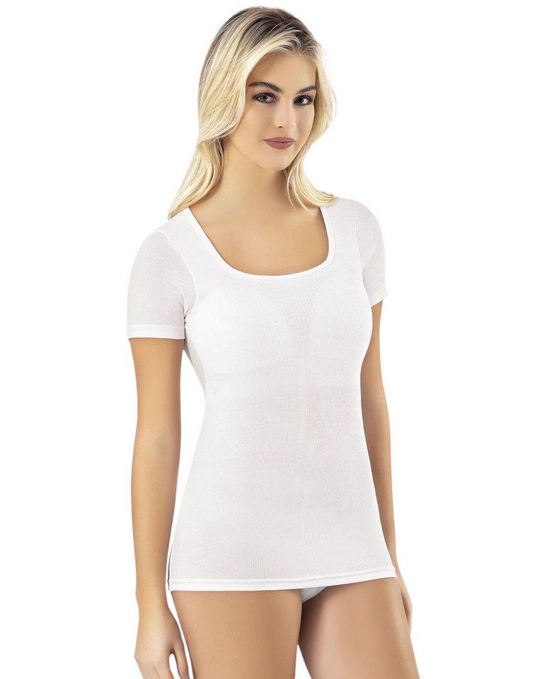 fashionshowcase Shirttop Damen Modal-Rippshirt mit Karree-Ausschnitt, Halbarm & Pads (mit Pads) Modal-Anteil für besonders weichen Griff von fashionshowcase