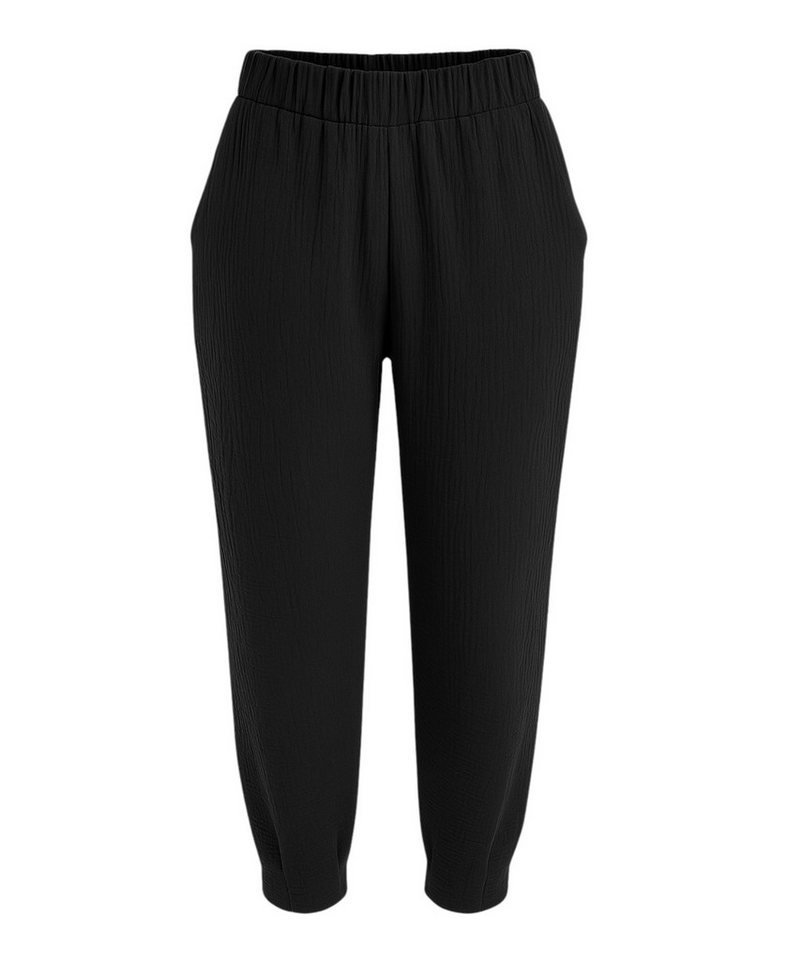 fashionshowcase Stoffhose Damen Musselin Stoffhose 100% Baumwolle – Freizeithose Nahtdetails am Beinabschluss, leicht & luftig von fashionshowcase