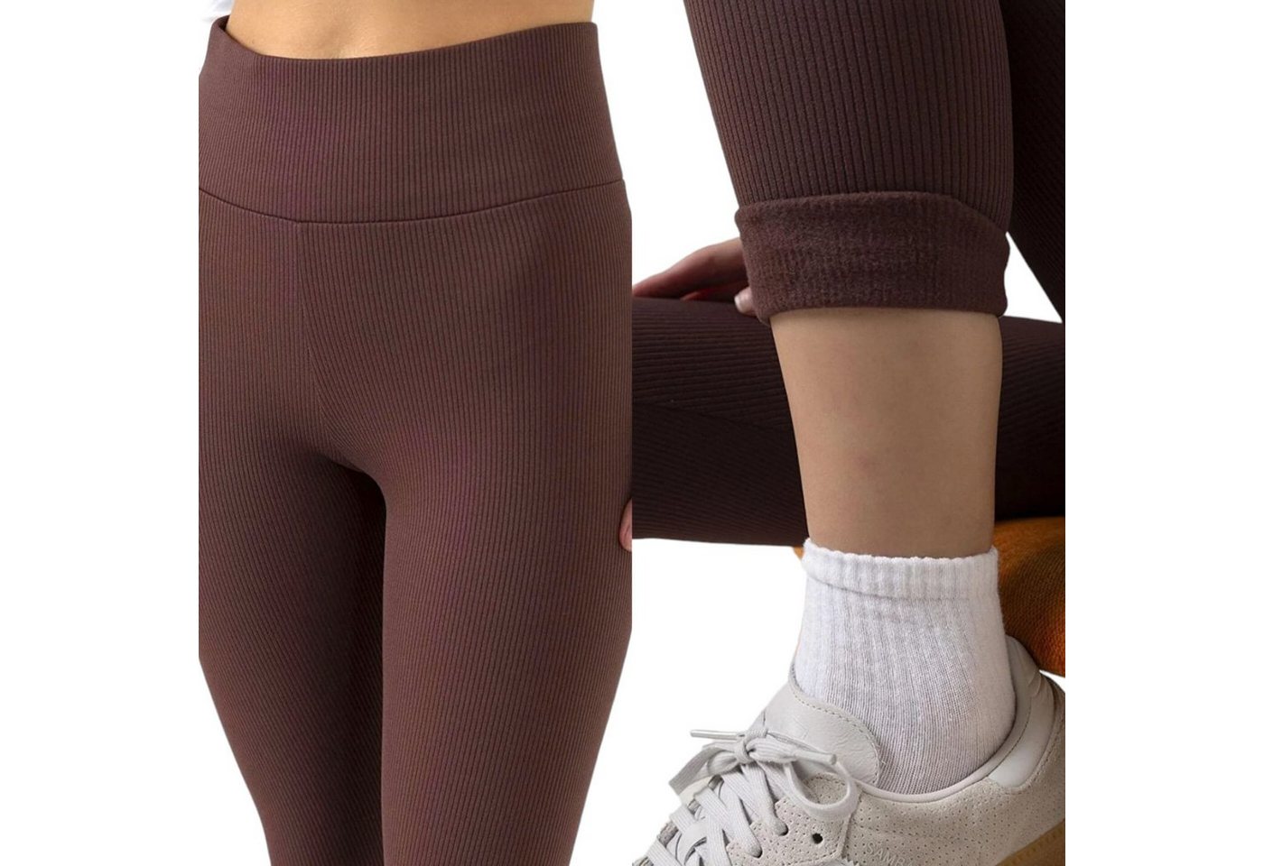 fashionshowcase Highwaist Leggings gerippte Damen Leggins hoch Bund Leggings innen Fleece Yoga Hose eng anliegend von fashionshowcase