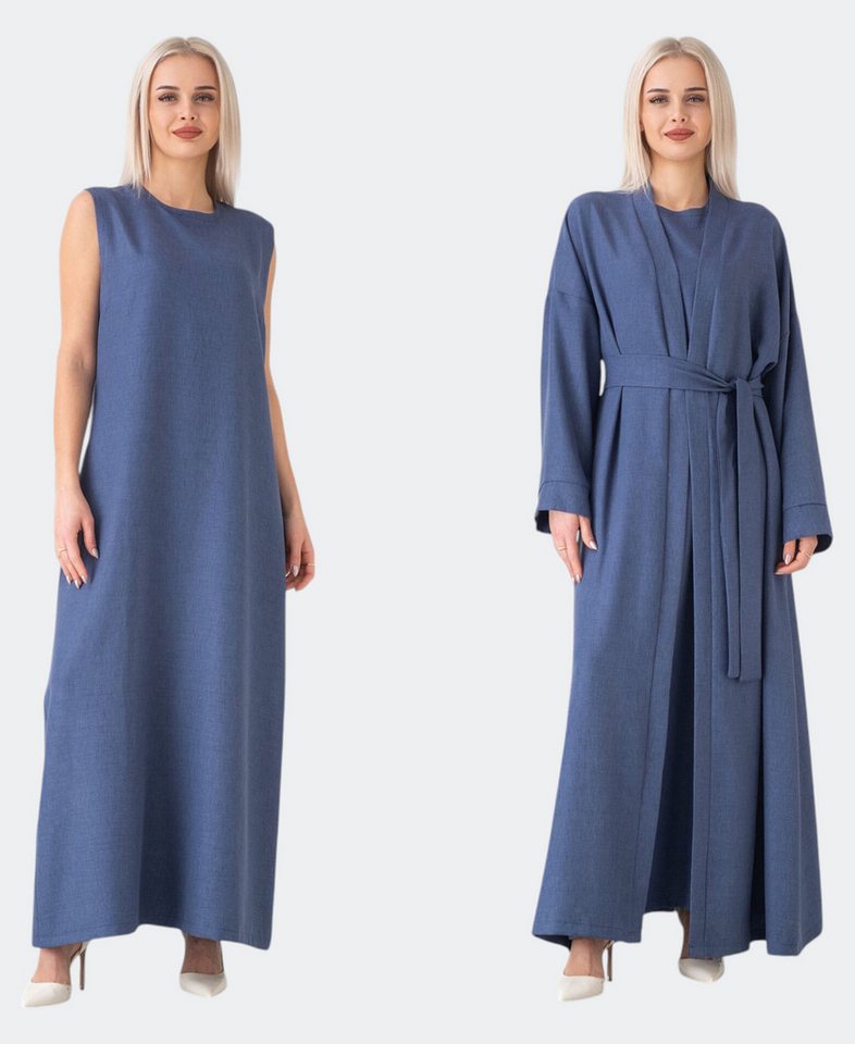fashionshowcase Unterkleid Damen Set mit Kimono – elegant, lang, Modest Fashion & Layer Look (Kleid mit Kimono, 2-tlg., 2-teiliges Set) Luftiger Tragekomfort, hochwertiger Look von fashionshowcase