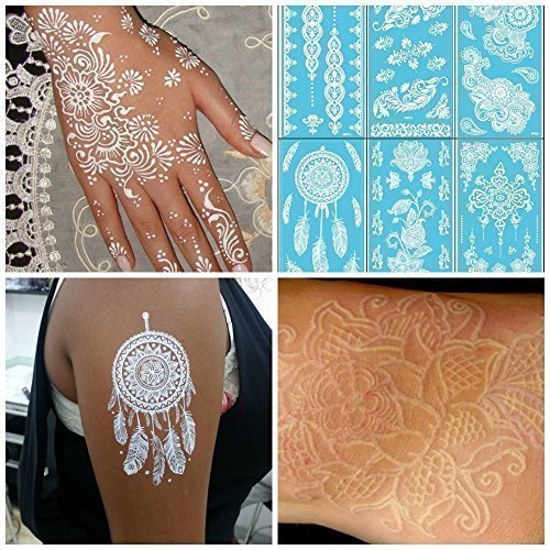 2x Premium Qualität Damen Mädchen Weiße Spitze Henna Fest Keltisch Temporäre Tattoos - von Fett-catz-Kopie-catz von fat-catz-copy-catz