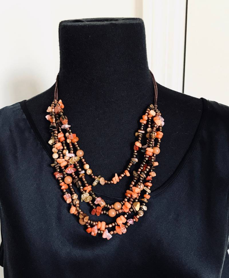 Achat Multi Strand Halskette Boho Edelstein Lederband Halskette von fatash1