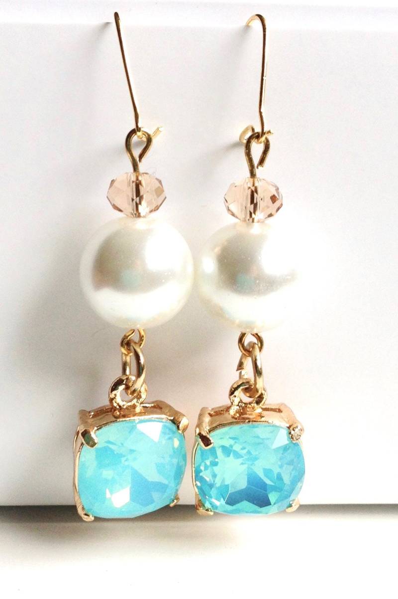 Blaue Kristallperlen-Tropfen-Ohrringe Brautjungfer Schmuck Geschenk von fatash1