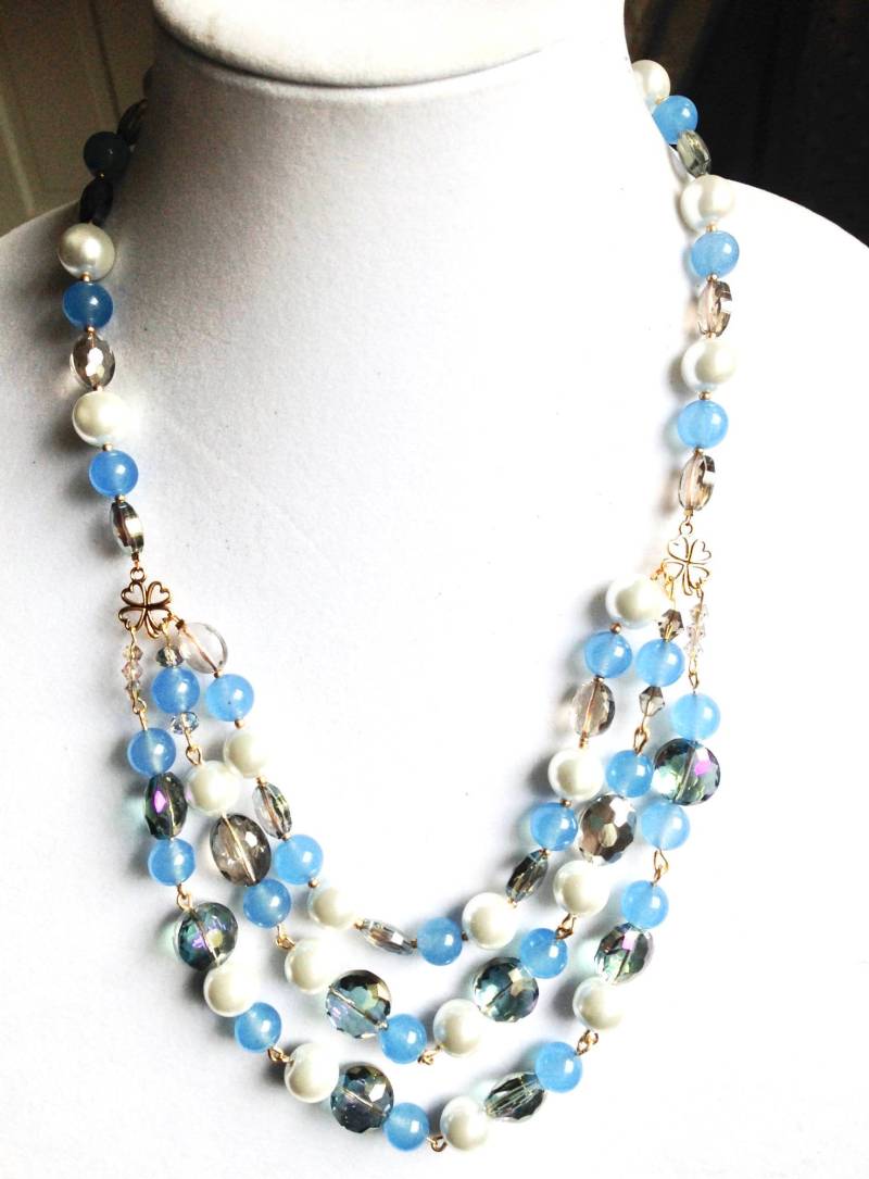 Handgemachte Blaue Kristallperlenkette Multi Strang Perlenschmuck von fatash1