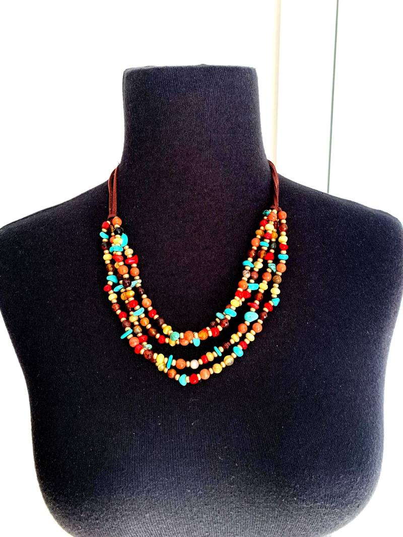 Handgemachte Edelstein Perlenkette Boho Multi-strand Lederband von fatash1