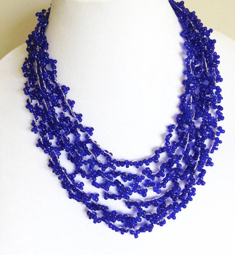 Handgemachte Häkelkette Kobalt Blau Multi Strang Schmuck von fatash1