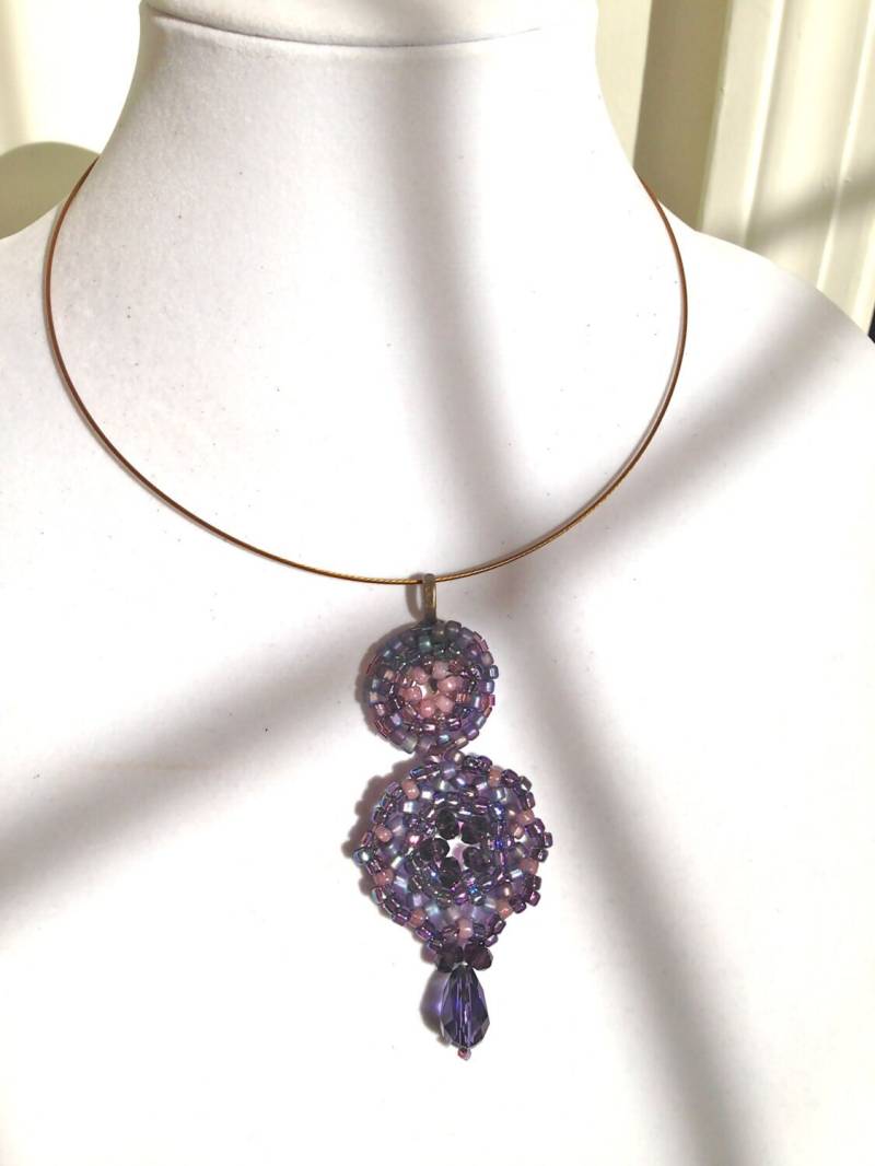 Handgemachte Lila Perlen Mandala Anhänger Halskette Boho Kupferdraht von fatash1