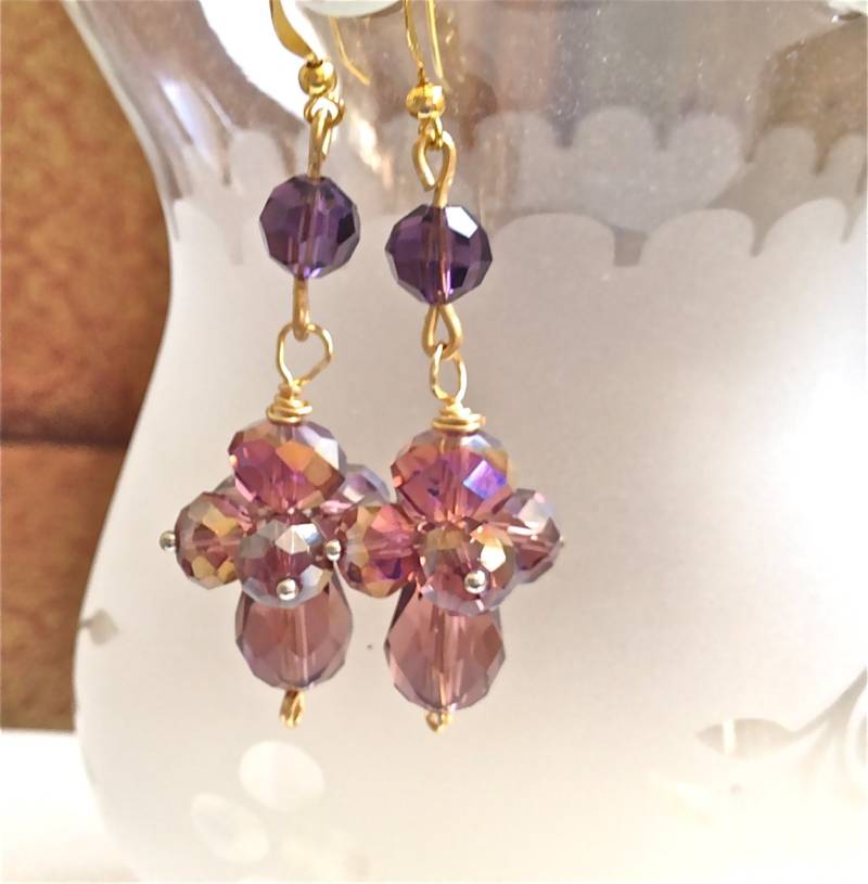 Handgemachte Lila Swarovski Kristall Ohrringe Vergoldet von fatash1