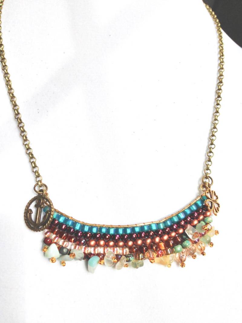Handgemachte Perlen Bib Halskette Boho Bunte Kette Schmuck von fatash1