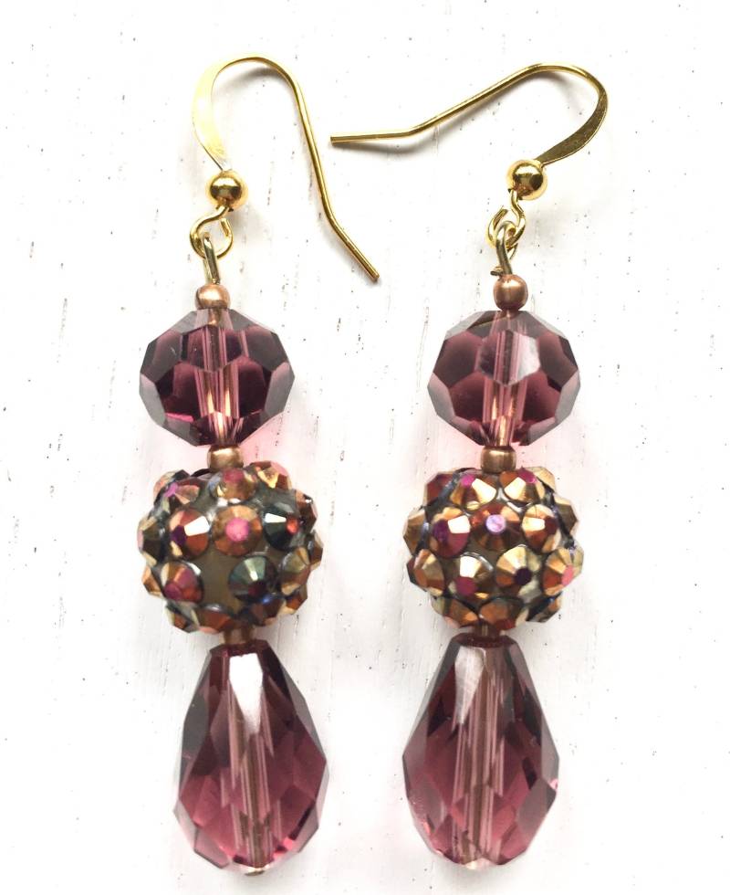 Handgemachte Swarovski Crystal Purple Ohrringe Strass Tropfen von fatash1