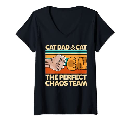 Damen Cat Dad & Cat The Perfect Chaos Team Cat Dad T-Shirt mit V-Ausschnitt Damen Cat Dad & Cat The Perfect Chaos Team Cat Dad T-Shirt mit V-Ausschnitt von father Gifts