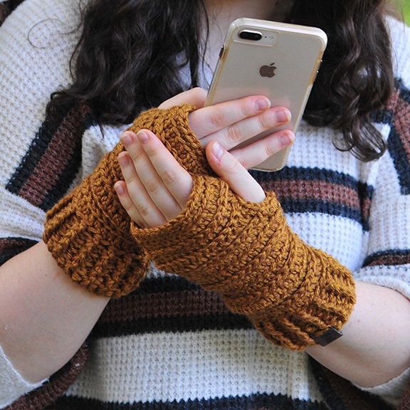 Fingerlose Handschuhe, Gerippte Weiches Acrylgarn, Senffarbene Häkelhandschuhe, Geschenk Für Frauen Oder Jugendliche von fawnandbirch