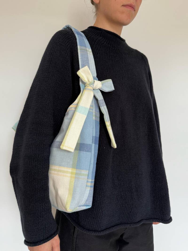 Blaue Tartan Schleifen Handtasche Handgemachte Baumwolle Schultertasche von fayestudioss