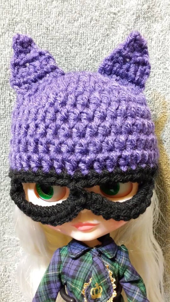 Batgirl Häkeln Hut Für Blythe Puppe Lila Und Schwarz Maske Kleidung Häkeln-Outfit von fcwhimsey