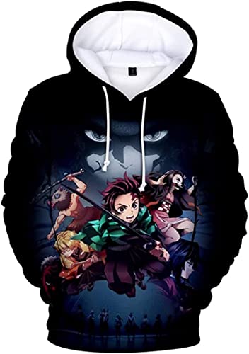 fczfczklk Demon Slayer 3D Hooded Sweatshirt Men and Woman Pullover Unisex Costume Cosplay Hoodie (Medium, Blackblue) von fczfczklk