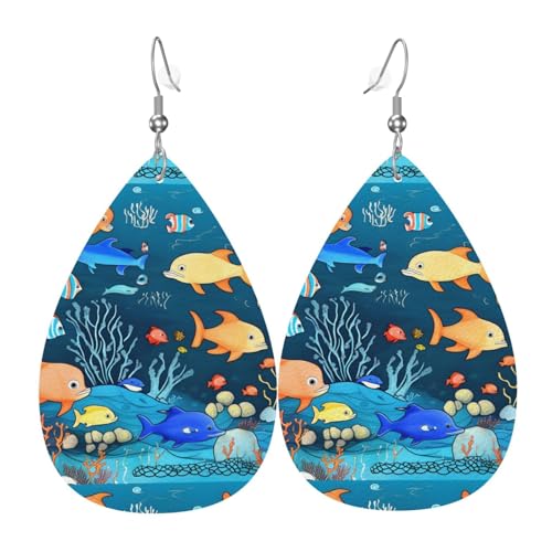 Fdgbnm Blaue Unterwasserwelt der Fisch-Leder-Ohrringe. Doppelseitiger Druck aus Leder. Leicht, hypoallergen, festlich und bereit zum Verschenken. Fdgbnm Blaue Unterwasserwelt der Fisch-Leder-Ohrringe. Doppelseitiger Druck aus Leder. Leicht, hypoallergen, festlich und bereit zum Verschenken. von fdgbnm