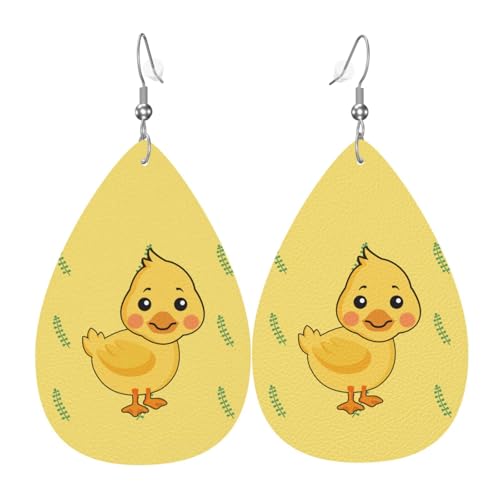 Fdgbnm Cartoon-Enten-Leder-Ohrringe. Doppelseitiger Druck, Leder-Tropfenohrringe. Leicht, hypoallergen, festlich und bereit zum Verschenken. von fdgbnm