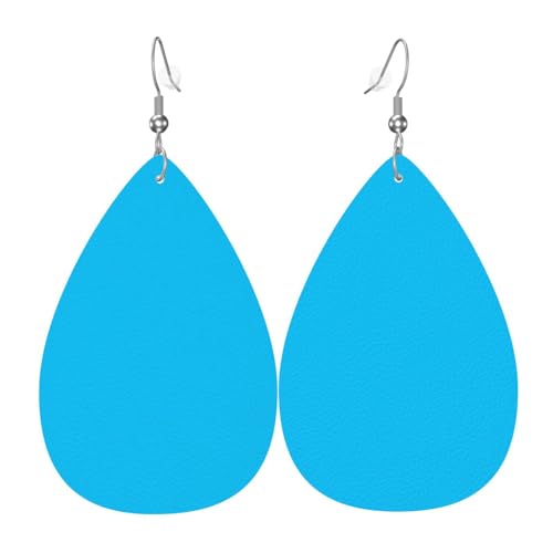 Fdgbnm Einfarbiger hellblauer Leder-Ohrring. Doppelseitiger Druck aus Leder. Leicht, hypoallergen, festlich und bereit zum Verschenken. von fdgbnm