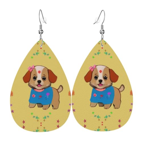 Fdgbnm Entzückende Cartoon-Hunde-Leder-Ohrringe. Doppelseitiger Druck aus Leder. Leicht, hypoallergen, festlich und bereit als Geschenk. von fdgbnm