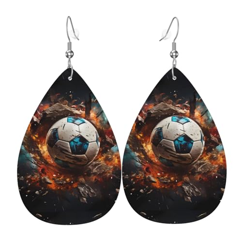Fdgbnm Feuerwerkskörper-Fußball-Leder-Ohrringe. Doppelseitiger Druck aus Leder. Leicht, hypoallergen, festlich und bereit als Geschenk. von fdgbnm