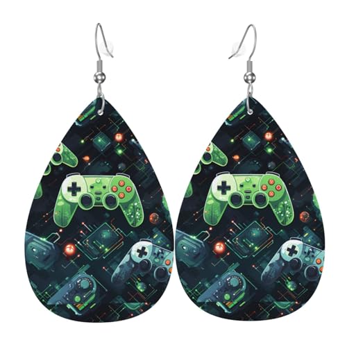 Fdgbnm Gamepad Circuit Version Leder-Ohrringe. Doppelseitiger Druck aus Leder. Leicht, hypoallergen, festlich und bereit zum Verschenken. von fdgbnm